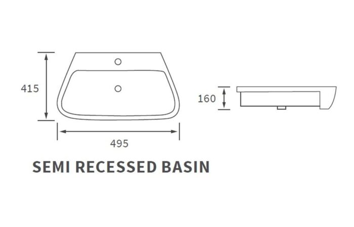 Fiorlu 495x415mm 1TH Semi Recessed Basin