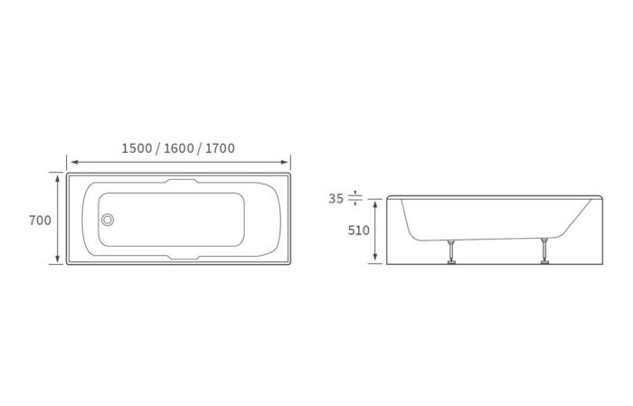 Foscari Gripped SUPERCAST 1700x700x550mm 0TH Bath w/Legs