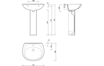 Veneza 573x460mm 1TH Basin & Full Pedestal