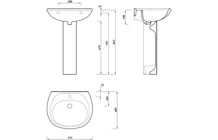 Veneza 573x460mm 1TH Basin & Full Pedestal