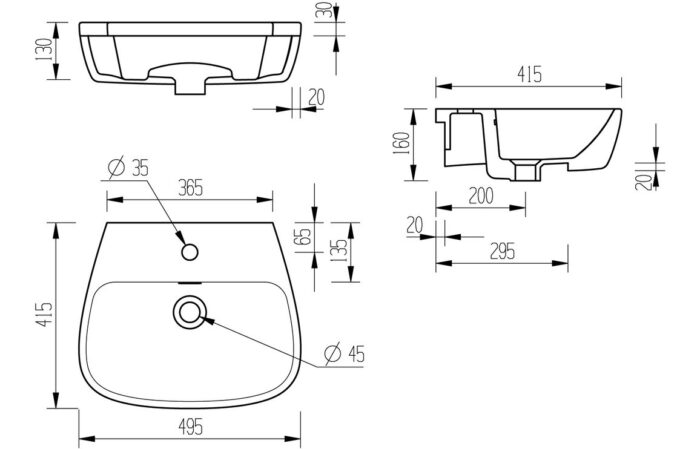 Fiorlu 495x415mm 1TH Semi Recessed Basin