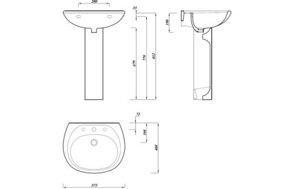 Veneza 573x460mm 2TH Basin & Full Pedestal