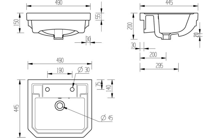 Gonda 495x445mm 2TH Semi Recessed Basin