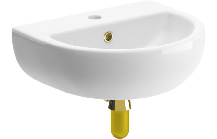 Cielo 450x400mm 1TH Cloakroom Basin & Brushed Brass Bottle Trap