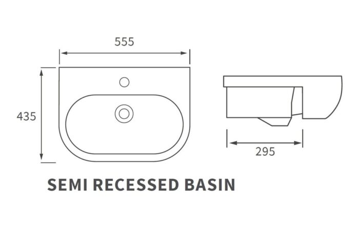 Dolce 555x435mm 1TH Semi Recessed Basin