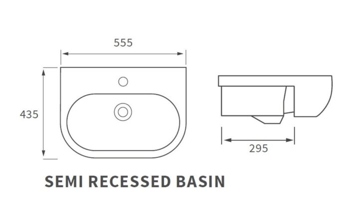 Solei 555x435mm 1TH Semi Recessed Basin
