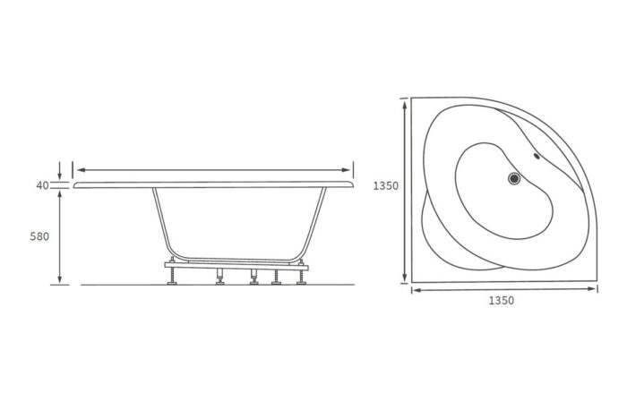 Beeloni Standard 1350x1350x620mm 0TH Corner Bath w/Legs