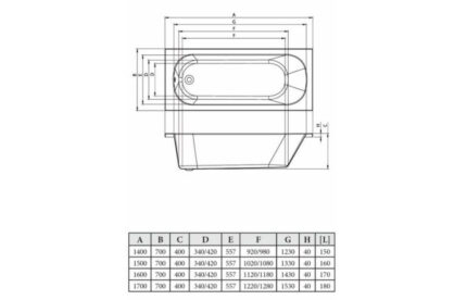 Single End 1700x700x400mm 0TH Bath w/Legs