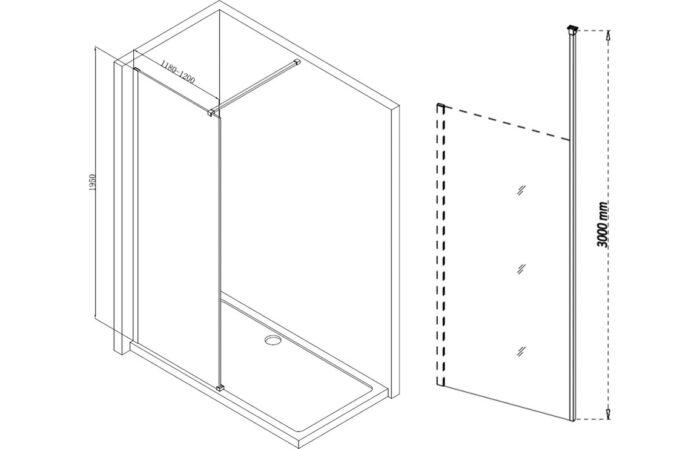 Icantra 1200mm Wetroom Panel & Floor-to-Ceiling Pole - 8mm Glass - Chrome