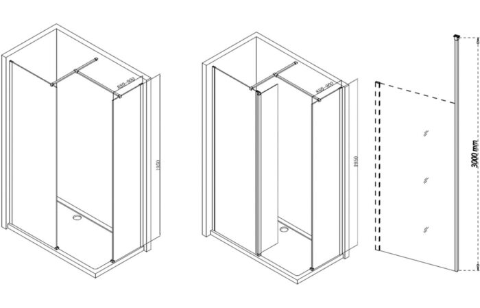 Icantra 900mm Wetroom Panel & Floor-to-Ceiling Pole - 8mm Glass - Chrome