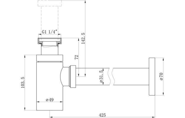 Modern Bottle Trap Extension & Flange - Chrome