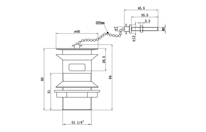 Slotted Basin Plug & Chain Waste - Chrome