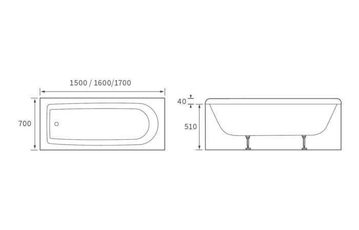 Silvano Round Single End 1500x700x550mm 0TH Bath w/Legs