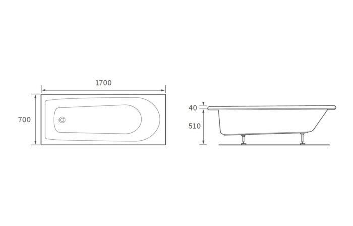 Xilio D Shape Single End 1700x700x550mm 2TH Bath w/Legs