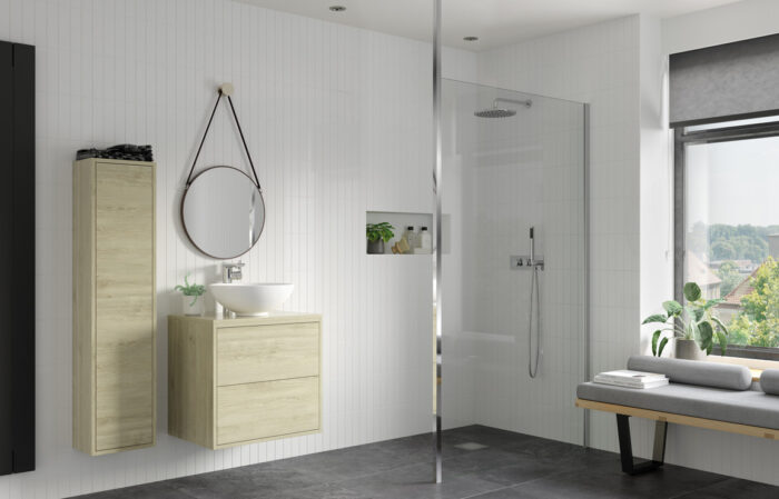 Icantra 900mm Wetroom Panel & Floor-to-Ceiling Pole - 8mm Glass - Chrome