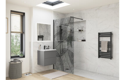 Icantra 1200mm Leaf Design Wetroom Panel - 8mm Glass - Matt Black