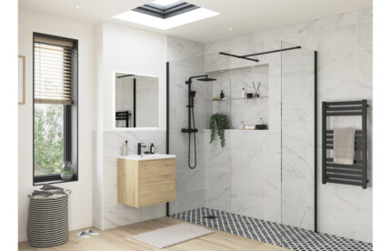 Icantra 700mm Wetroom Side Panel & Arm - 8mm Glass - Black