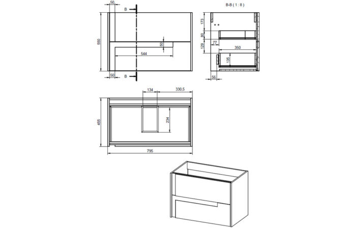 Covari 805mm Wall Hung 2 Drawer Basin Unit & Co-ordinating Basin - Matt Cotton & Oak Effect