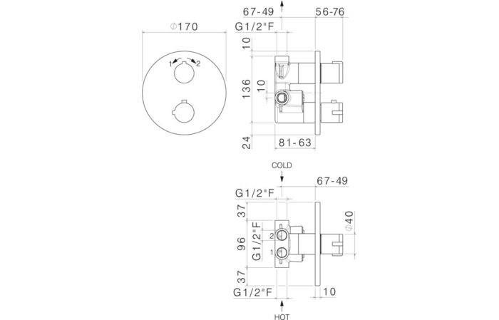 Vema Round Two Outlet Thermostatic Valve