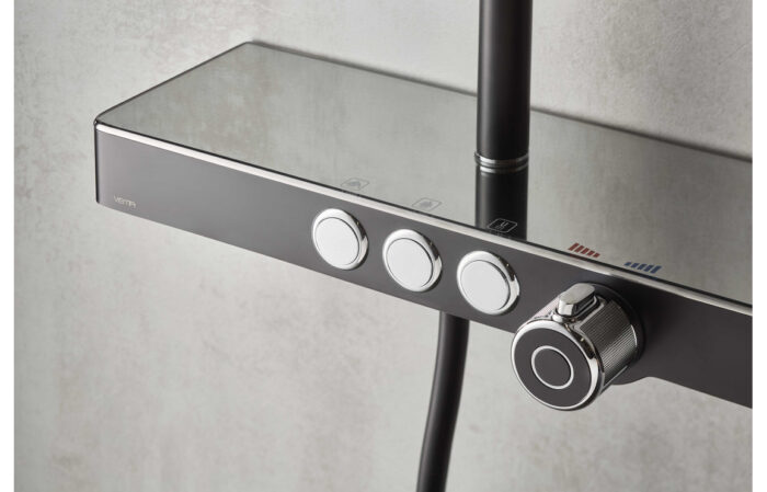 Vento Thermostatic Shower Column w/Fixed Head Riser Shelf & Foot Wash