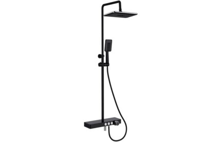 Vema Thermostatic Shower Column w/Fixed Head Riser Shelf & Foot Wash - Matt Black