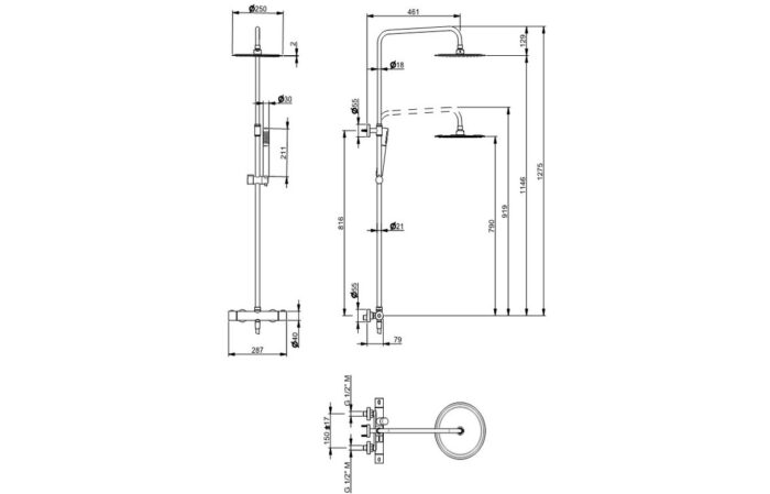 Vento Thermostatic Shower Column w/Fixed Head & Riser - Matt Black
