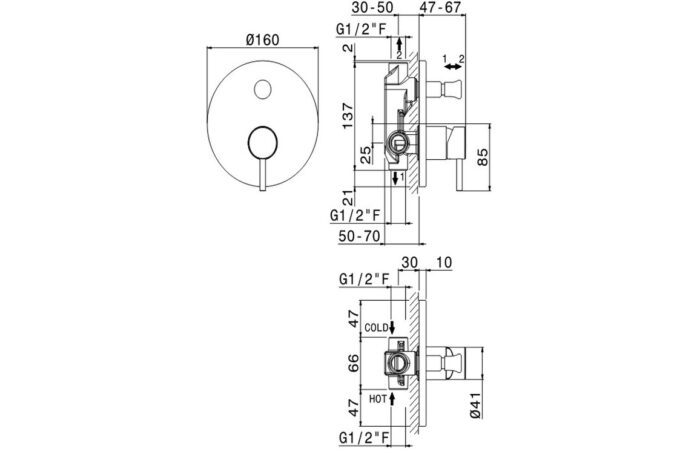 Vema Maira Black Concealed Two Outlet Shower Mixer w/Diverter