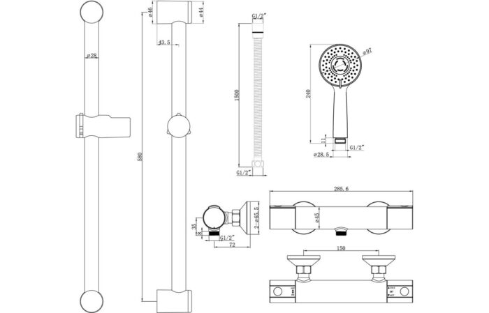 Tervia Cool-Touch Thermostatic Bar Mixer Shower