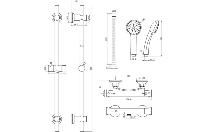 Pluvio Thermostatic Bar Mixer Shower