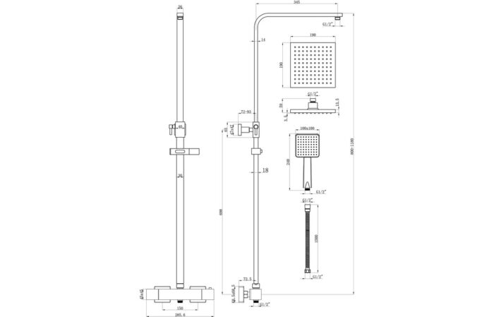 Argento Cool-Touch Thermostatic Mixer Shower w/Riser & Overhead Kit