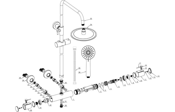 Tervia Cool-Touch Thermostatic Mixer Shower w/Riser & Overhead Kit