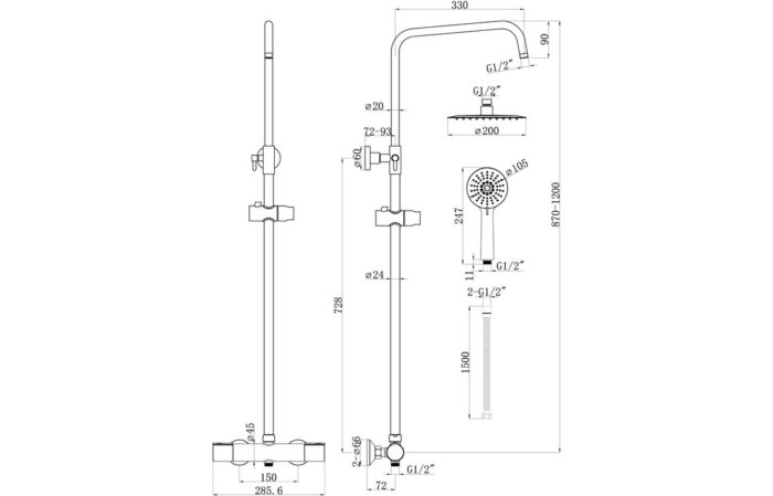 Tervia Cool-Touch Thermostatic Mixer Shower w/Riser & Overhead Kit