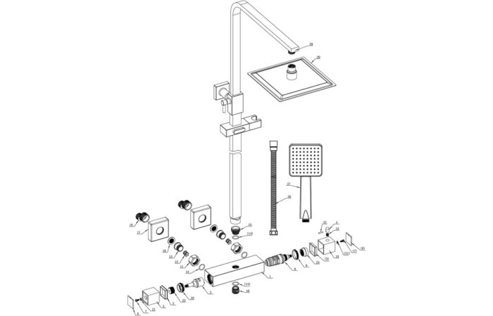 Cortavi Square Thermostatic Bar Mixer w/Riser Kit
