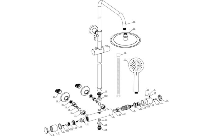 Venaro Thermostatic Bar Mixer w/Riser & Overhead Kit