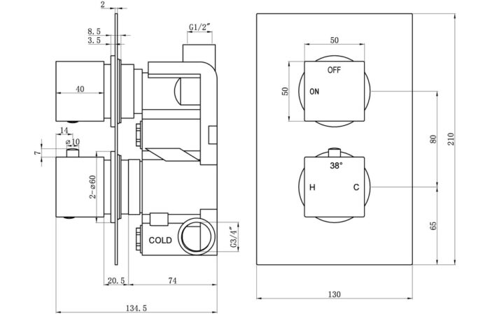 Cielix Thermostatic Single Outlet Twin Shower Valve