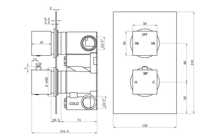 Cielix Thermostatic Two Outlet Twin Shower Valve