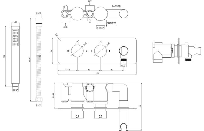 Lumira Thermostatic Two Outlet Shower Valve w/Handset