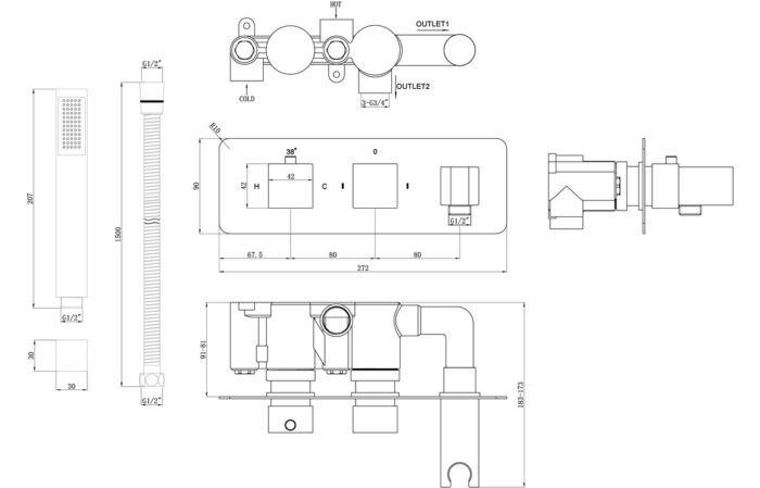 Lyvano Thermostatic Two Outlet Shower Valve w/Handset