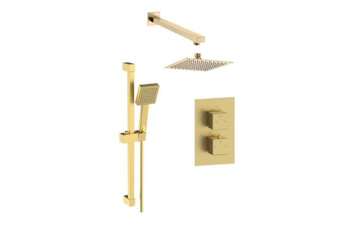 Square Concealed Valve Head & Arm Shower Pack - Brushed Brass