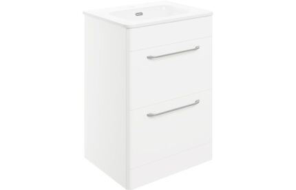 Galvex 610mm 2 Drawer Free standing & Basin - White Gloss