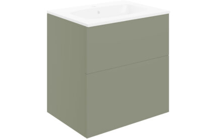 Stavero 610mm Wall Hung 2 Drawer Basin Unit & Basin - Matt Olive Green