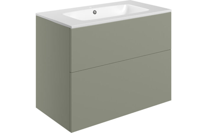 Stavero 815mm Wall Hung 2 Drawer Basin Unit & Basin - Matt Olive Green