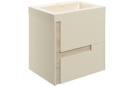 Covari 605mm Wall Hung 2 Drawer Basin Unit & Co-ordinating Basin - Matt Cotton & Oak Effect