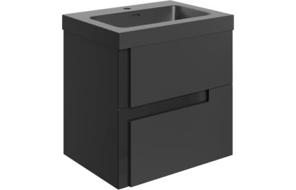 Covari 605mm Wall Hung 2 Drawer Basin Unit & Co-ordinating Basin - Matt Black & Glass