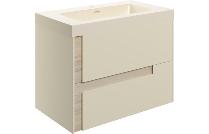 Covari 805mm Wall Hung 2 Drawer Basin Unit & Co-ordinating Basin - Matt Cotton & Oak Effect