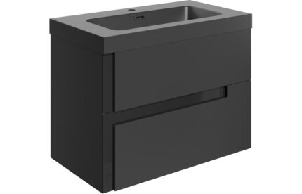 Covari 805mm Wall Hung 2 Drawer Basin Unit & Co-ordinating Basin - Matt Black & Glass