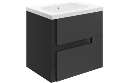 Covari 615mm Wall Hung 2 Drawer Basin Unit & White Basin - Matt Black & Glass