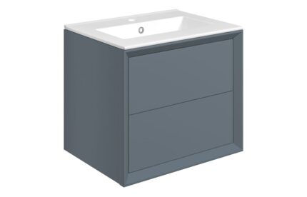 Pulvio 615mm Wall Hung 2 Drawer Basin Unit & Basin - Matt Storm Blue