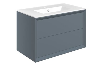 Pulvio 815mm Wall Hung 2 Drawer Basin Unit & Basin - Matt Storm Blue