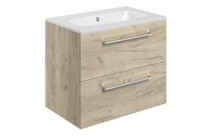 Corvina 610mm Wall Hung 2 Drawer Basin Unit & Basin - Oak